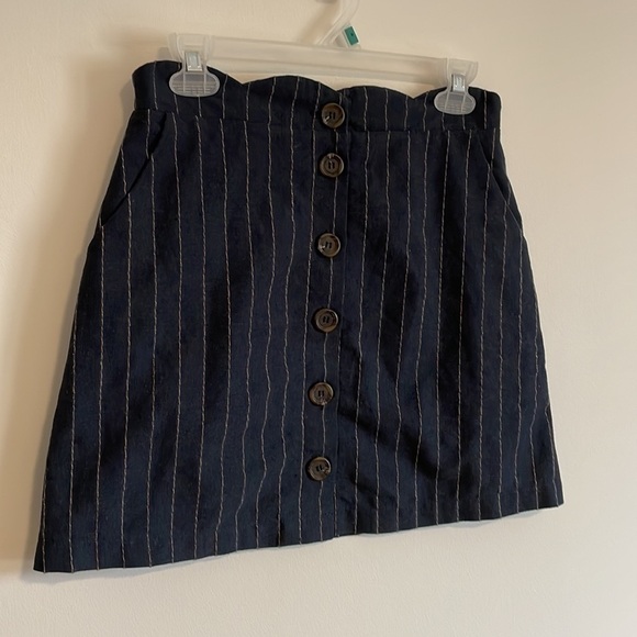 Preppy Minimalist Skirt Scallop Pinstripe Mini BluPepper SM Navy Blue Career - Picture 2 of 14